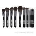 Logo personalizado 14 PCS maquillaje cepillo conjunto negro